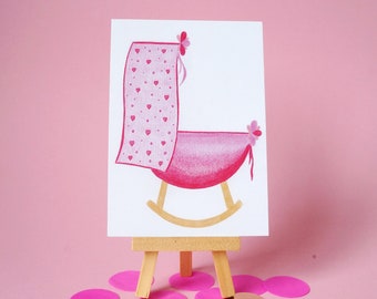 100% recycled paper - Pink Bassinet Postcard - A6 - Blank Card