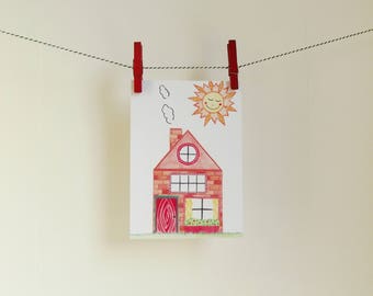 Card House - A6 Postcard - Blank Card - New House - New Home - Just Because Card - Card Recycled Paper.