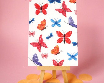 100% recycled paper - Butterflies Pattern Postcard - A6 - Blank Card