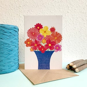 Kaart Bloemenvaas - A6 Dubbele Kaart met envelop - Blanco wenskaart - Zomaar kaart -  Kaart gerecycled papier.