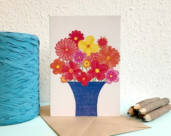 Card Flower Vase - A6 Greeting Card with Envelope - Blank Card - Just Because Card - Card Recycled Paper.