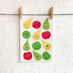 Postkaart Patroon Appels en Peren - A6 Enkele Kaart - Blanco wenskaart - Ansichtkaart  - Zomaar kaart - Kaart gerecycled papier.