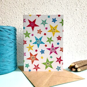 Kaart Patroon Sterren Smileys - A6 Dubbele Kaart met envelop - Blanco wenskaart - Zomaar kaart -  Kaart gerecycled papier.