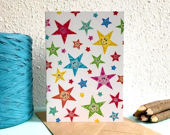 Card Pattern Stars Smileys - A6 Greeting Card with Envelope - Blank Card - Just Because Card - Card Recycled Paper.
