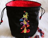 Embroidered - Three Little Dragons - Standing Dice Bag - Drawstring Closure