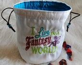 Embroidered - Fantasy World - Standing Dice Bag - Drawstring Closure