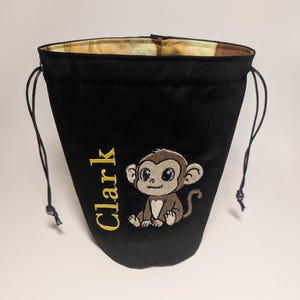 Personalized - Reversible - Embroidered - Monkey - Name Bag - Standing Dice Bag - Drawstring Closure