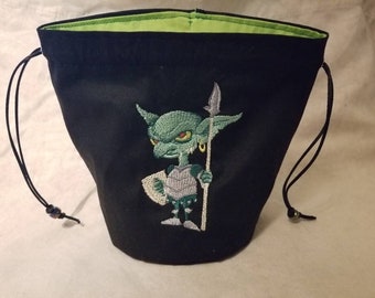 Embroidered - Green Goblin - Standing Dice Bag - Drawstring Closure