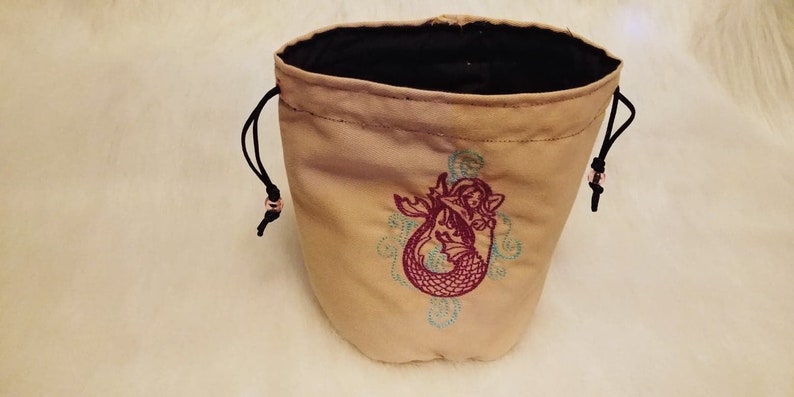 Drawstring Closure Standing Dice Bag Embroidered Mermaid