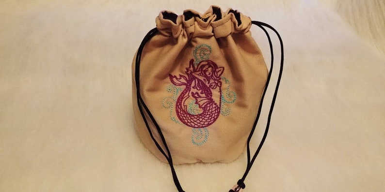 Drawstring Closure Standing Dice Bag Embroidered Mermaid