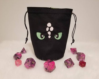 Embroidered - Green Dragon Eyes - Standing Dice Bag - Drawstring Closure