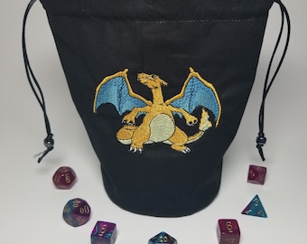 Wendetasche - Bestickt - Taschenmonsterdrache - Stehwürfeltasche - Kordelzug