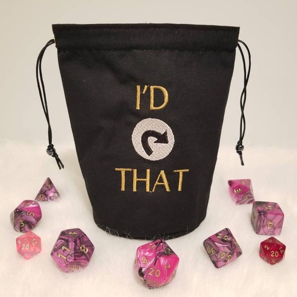 Embroidered - I'D TAP THAT ( Magic The Gathering ) - Standing Dice Bag - Drawstring Closure