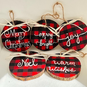 Buffalo Plaid Wood Slice Ornaments, Christmas Tree Decor, Christmas Ornaments with Plaid