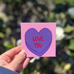 Purple Candy Heart Canvas Painting, Valentine’s Day artwork, Purple Aesthetic Acrylic Art, Gift for Valentine