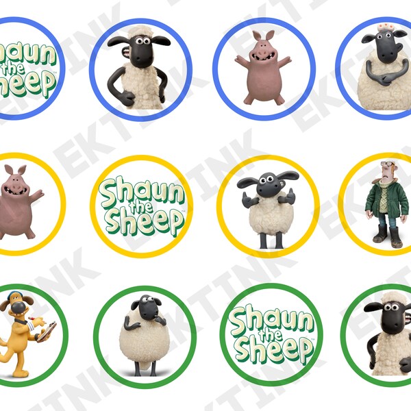 Digital Shaun the Sheep Cake Cupcake Cookie Toppers Decorations [JPEG]