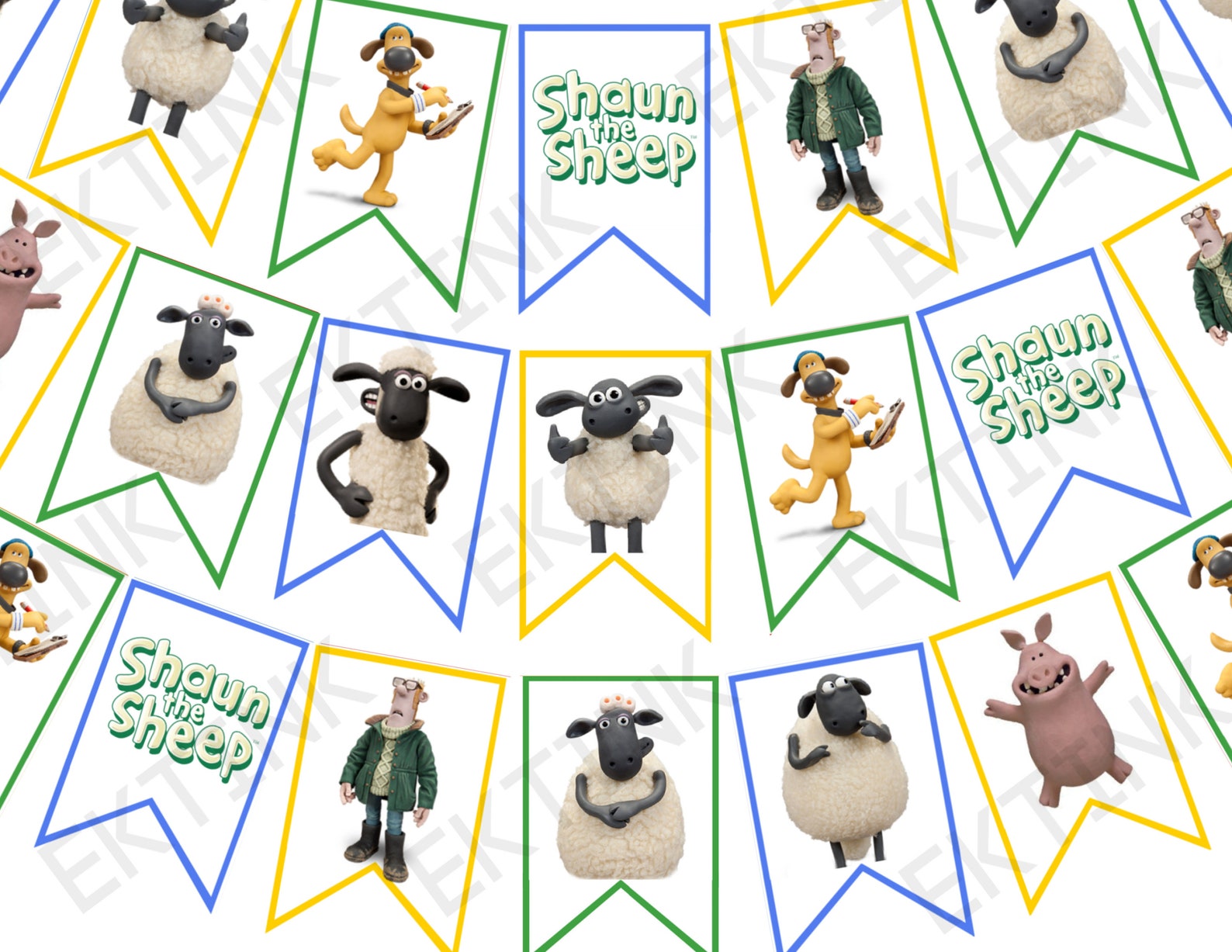 Digital Shaun the Sheep Banner Birthday Party Decoration JPEG 8 Pieces ...