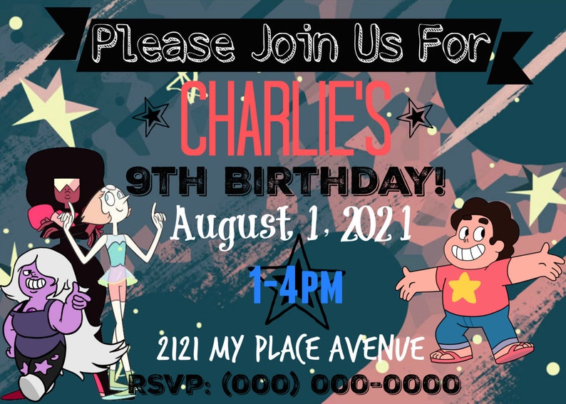 Personalized Steven Universe Birthday Invitation JPEG image 1