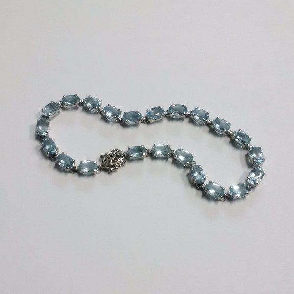Vintage 14K White Gold Aquamarine Tennis Bracelet
