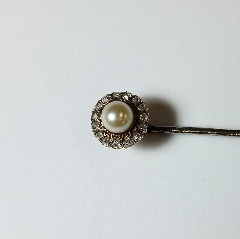 Vintage 10K Gold Pearl & Diamond Hat Pin Etsy