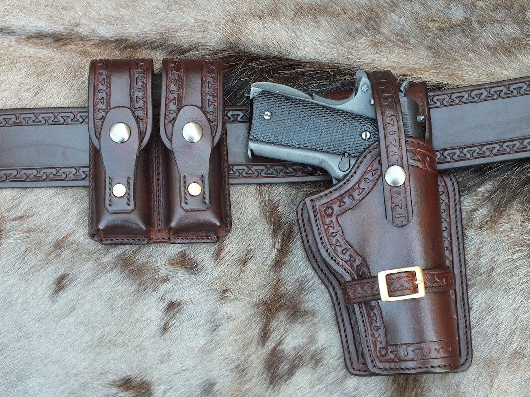 1911 Holster, Clip Pouch and Belt Brown or Black Leather