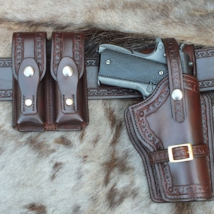 1911 Holster, Clip Pouch and Belt Brown or Black Leather