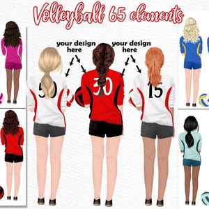 Volleybalshirts clipart: "VOLLEYBALL GIRLS" Meisjes clipart Jersey Meisjes Bijpassende jersey Volleybal ontwerp Sport clipart Volleybalbetalers