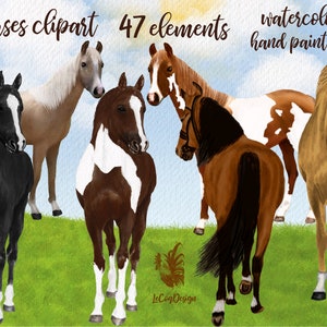 Aquarell Pferd Clipart: "HORSES CLIPART" Pferd züchtet Pferd Png Palomino Pferd Appaloosa Pferd Bauernhof Tiere Pferd Illustrationen Landschaft
