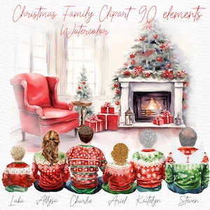 "Große Weihnachten Familie Clipart: "PERSONALIZED FAMILY PORTRAIT" Passende Pullover Familie Weihnachten Eltern und Kinder Anpassbare Familie Png."