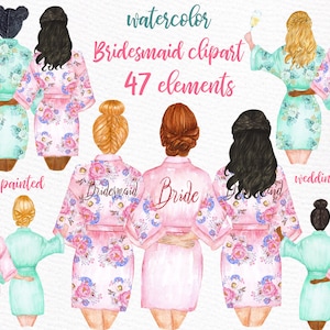 Bridesmaid clipart: &quot;WEDDING ROBES CLIPART&quot; Bachelorette Party Bride Clipart Bridal Shower Invitation Diy Bridesmaid gift bride tribe clipar