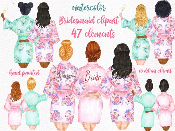 Bridesmaid clipart: "WEDDING ROBES CLIPART" Bachelorette Party Bride Clipart Bridal Shower Invitation Diy Bridesmaid gift bride tribe clipar