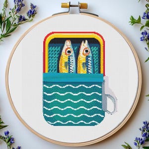Sardines Can Cross Stitch Pattern: Food Art (PDF Pattern)