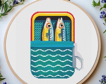 Sardines Can Cross Stitch Pattern: Food Art (PDF Pattern)