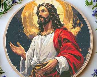Patrón de punto de cruz de Jesús: Diseño religioso católico (Patrón PDF)