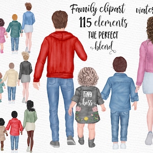 Clipart familial: « PARENTS ET ENFANTS » Papa Maman Enfants Famille Personnes Frères et sœurs clipart Aquarelle personnes Famille Mug designs Sublimation designs
