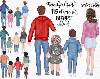 Watercolor Family Clipart: Parents and Kids (114 PNG Files)