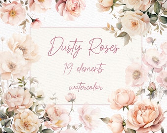 Watercolor Roses Clipart: Blush Pink Floral Wreaths (PNG Digital Download)