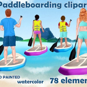 Clipart z wiosłowaniem: „CLIPART Z WIOSNĄ” Clipart z wiosłowaniem Dziewczyna surferka clipart Mężczyzna surfer Fitness clipart Letnie wakacje sportowe clipart