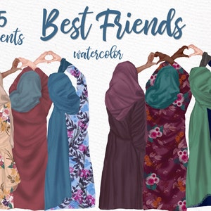Moslim vrouwen clipart: "MUSLIM BEST FRIENDS" Bff clipart Hijab clipart Moslim meisjes Aanpasbare clipart Custom besties Soul Sisters