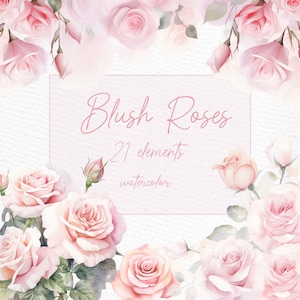 Blush Blumen Clipart: "AQUARELL ROSEN CLIPART" Dusty Rose Blumen Clipart Rosa Rose Blumen Grenzen Png Vorgefertigte Kränze Clipart Blush Rosen