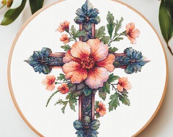 Christian Cross Counted Cross Stitch Pdf: "RELIGIOUS CROSS STITCH"  Floral Cross Cross Stitch Pattern Catholic Cross Stitch Catholic pattern