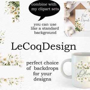Watercolor Daisy Clipart: White Flowers, Floral Borders (PNG) image 3