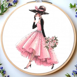 Fashion Girl cross stitch pattern Pdf: &quot;GIRL CROSS STITCH&quot; Flower Cross Stitch Pattern Girl Cross Stitch Girl with Flowers cross stitch Pdf