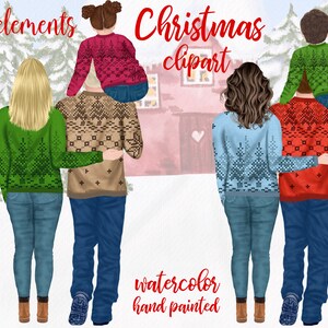 Weihnachten Clipart: "FAMILIE CLIPART" Winter Familie Passende Pullover Weihnachtslandschaft Weihnachtskarten Eltern mit Kind Tasse Design Diy Weihnachten