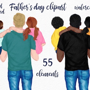 Vader en kinderen clipart: "VADER DAG CLIPART" Daddy clipart Aquarel Clipart Man Clipart Little Boy Beste Vader clipart Diy uit te nodigen