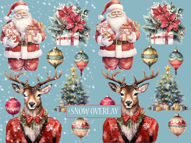Watercolor Christmas Clipart Bundle: 71 PNG Graphics (digital Download ...