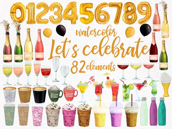 Drinks Clipart: "COFFEE CLIPART" Champagne clipart Wine Glasses Cocktails clipart Alcoholic Drinks Smoothies clipart Balloon numbers Add ons
