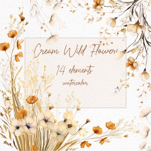Clipart floreale selvaggio: "FIORI PRESSATI A SECCO" Fiori ad acquerello Inviti di nozze Campo Prato Fiori Png Angoli floreali Clipart preconfezionati