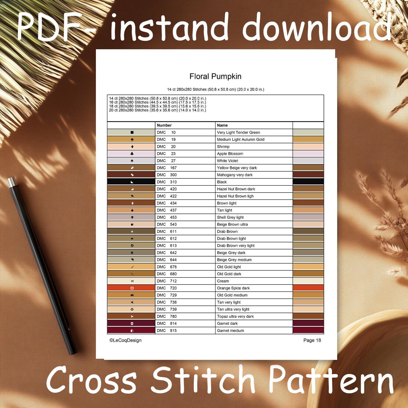 Floral Pumpkin Cross Stitch Pattern: Thanksgiving Harvest Embroidery ...