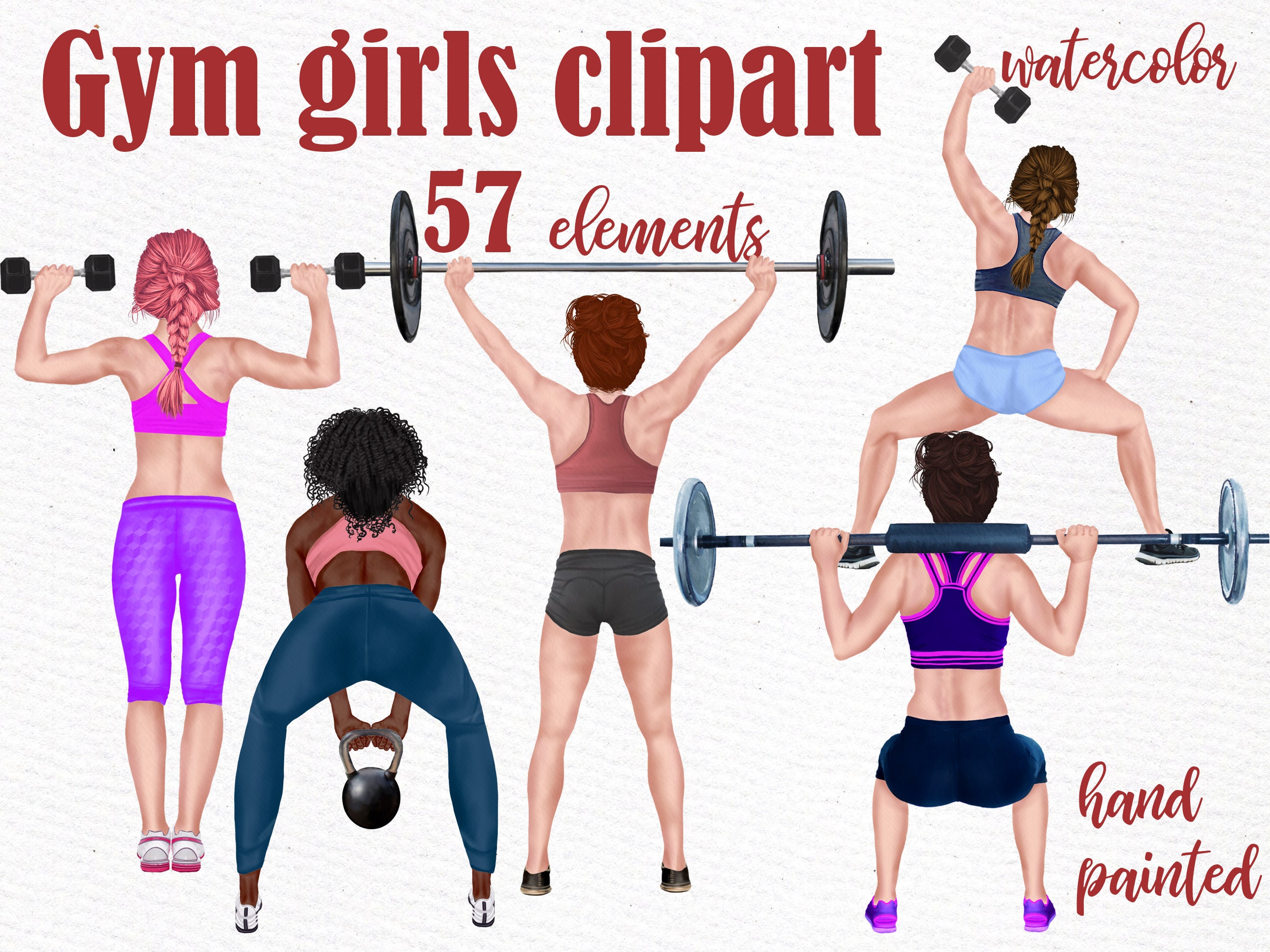 Gym Girls Clipart FITNESS GIRLS CLIPART Gym Etsy